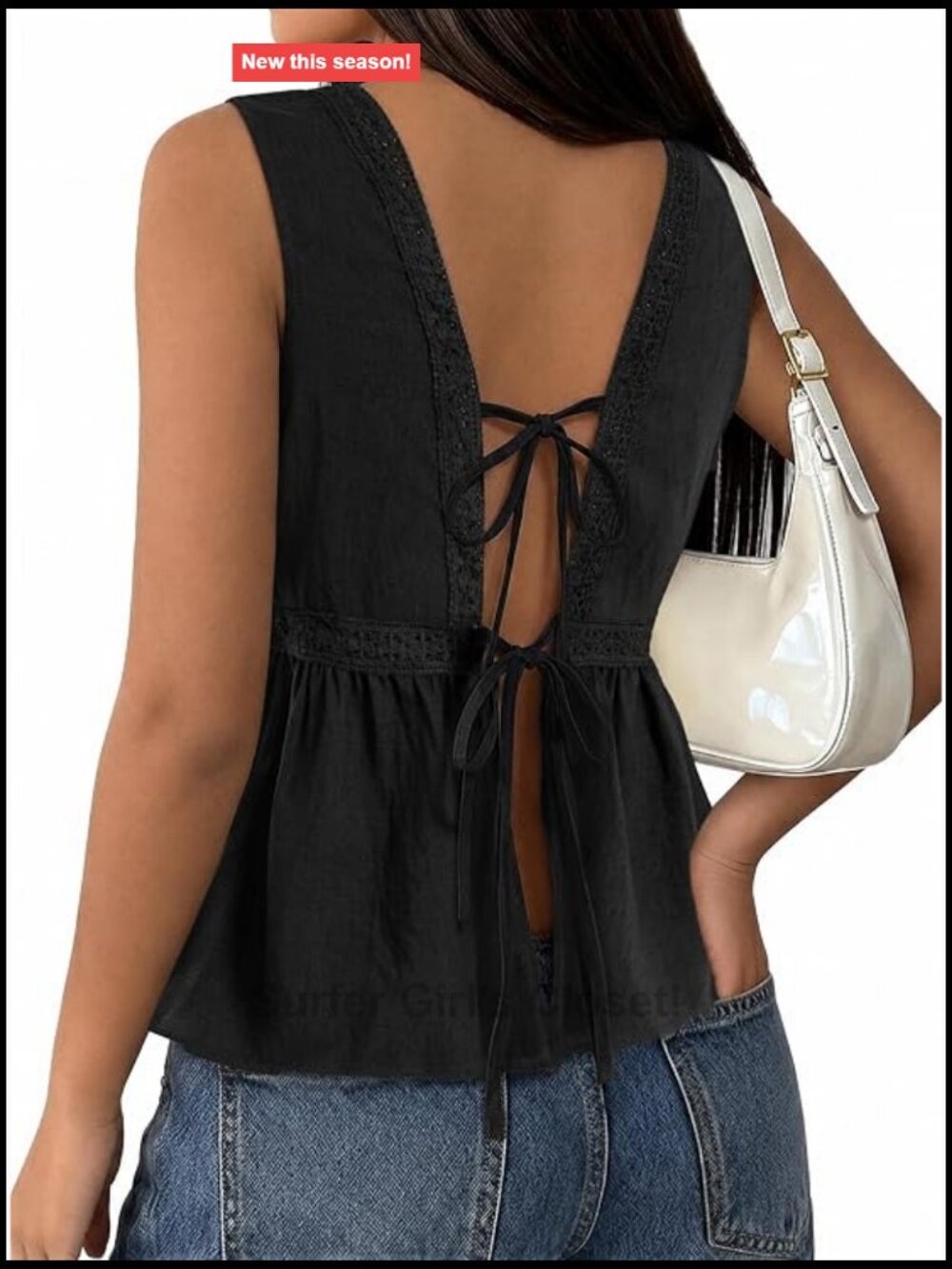 SOFIA'S CHOICE Tie Back Peplum Tank Top Deep V Neck Babydoll Tops